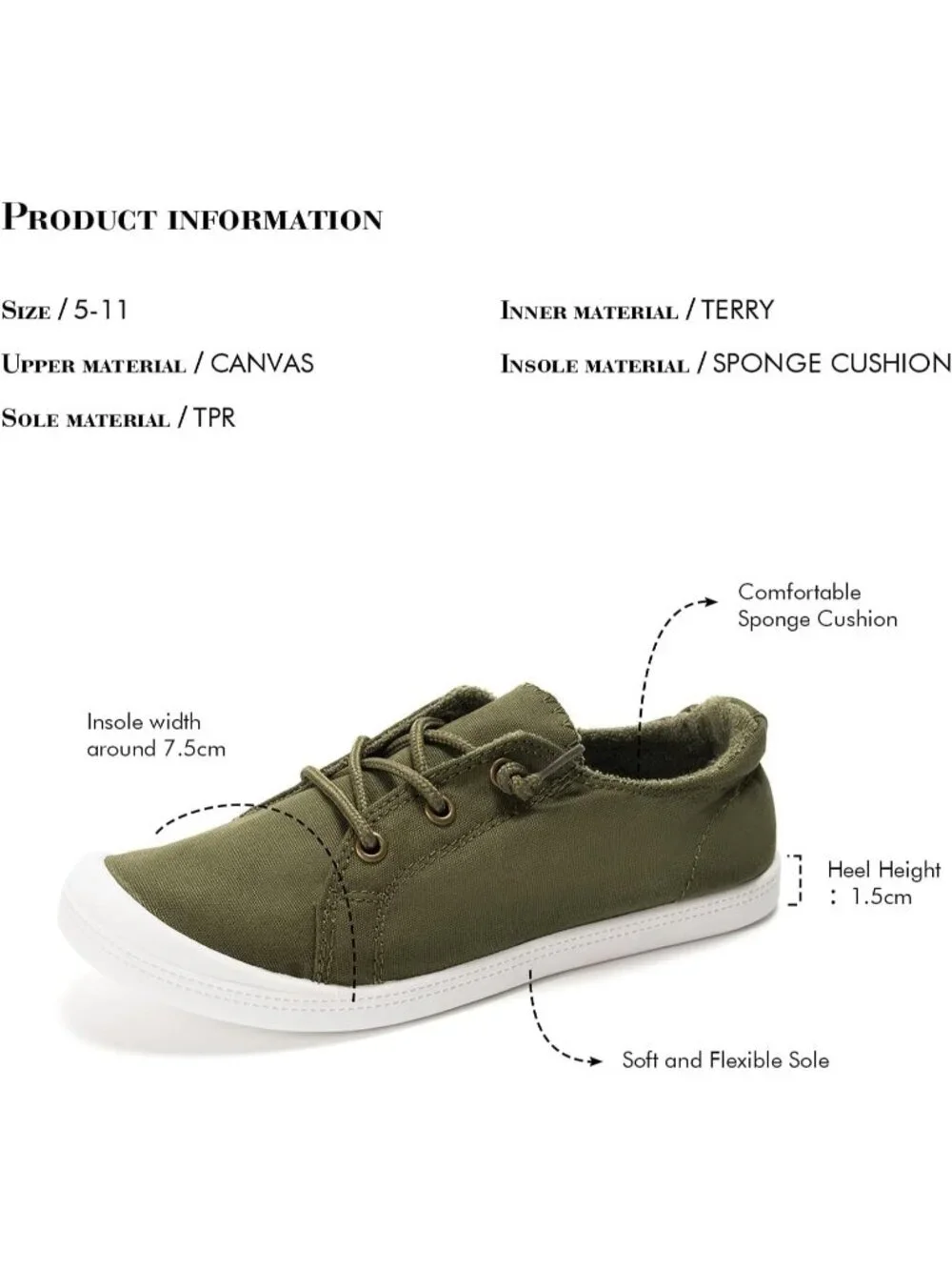 Women's Army Green Comfortable Lace-Up Flat Breathable Walking Casual Sneakers